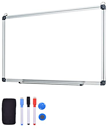 GIANTEX Lavagna Magnetica Bianca, Lavagna Cancellabile, Lavagna da Parete con Cornice in Alluminio, Vassoio Portapenne Rimovibile, Pennarelli e Cancellino (60 x 40cm)