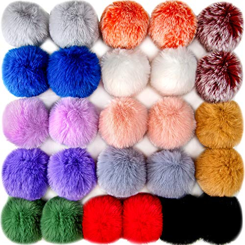 BQTQ 26 delar fuskpäls pom pom fuskkaninpäls fluffig pom pom med elastisk ögla för hattar nyckelringar halsdukar handskar väskor tillbehör, 13 ljusa färger, 2 st per färg