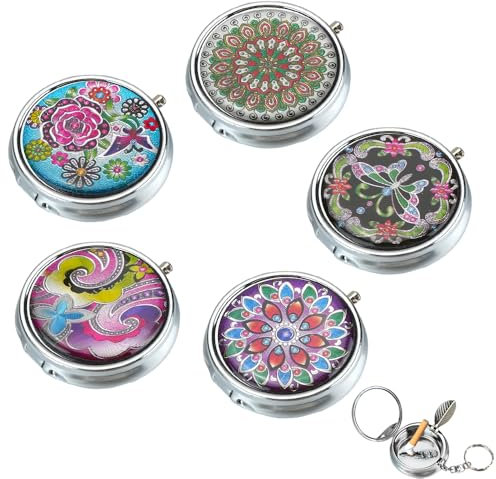6PCS Stainless Steel Ashtray, Portable Pocket Ashtray with Key Chain and Cigarette Snuffer, Modern Design, Colored Pattern