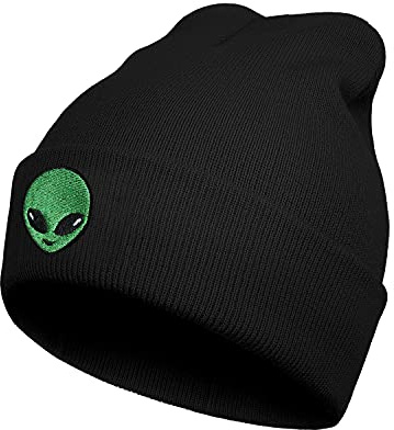 Koesnbre Schwarze bestickte Beanie-Mützen für Männer und Frauen, Winter, warm, dehnbar, Strickmütze mit Bündchen für Männer und Frauen