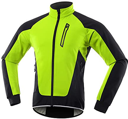 GEBIN Herren Radjacke, Fahrradjacke, Winddichte Wasserdichte Radjacke Mit Fleece, Warme Reflektierende Fahrradbekleidung Für Winter, Thermo Langarm Jacke (Grün,L)