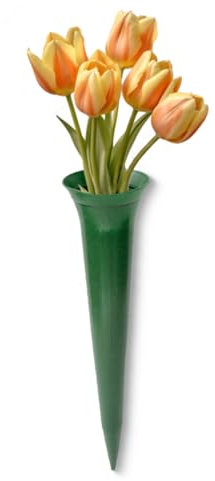 Grabvase zum Stecken als frostsichere Grabdeko - Schmale Friedhofs-Vase in Grün als wetterfester Kunststoff Grabschmuck - Erdspieß Blumenvase in 34 cm als schöne kleine Steckvase