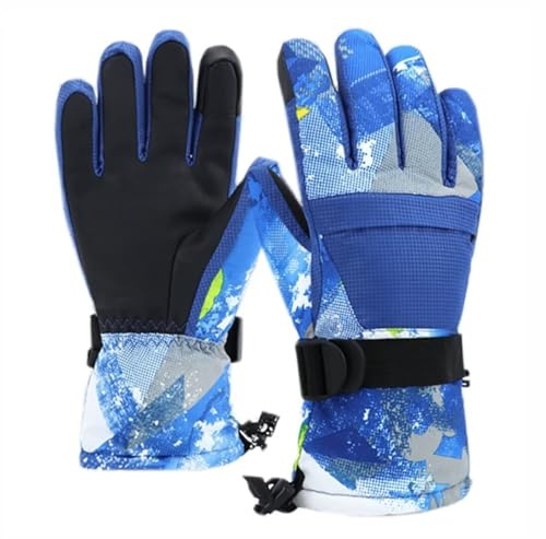 7-Mi Winter Handschuhe,Kinder Touchscreen Schnee Fäustlinge Snowboard Wasserdicht Gefüttert Lange Manschetten Leder Kinderhandschuhe für Jungen (XS:8-10 Jahre)