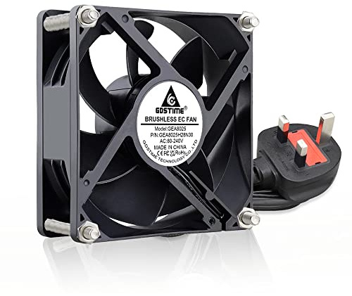 GDSTIME 80mm AC Fan 220V 230V 240V EC Computer Fan with UK Plug | 80mm x 25mm 2800 RPM 43.6 CFM Axial Case for Cooling PC or Drying Boxes