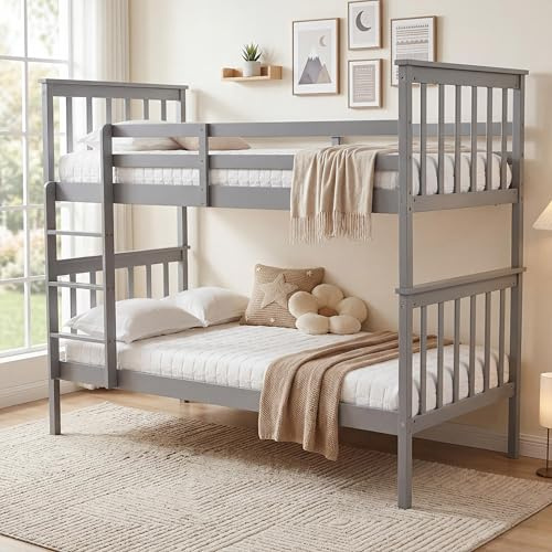Panana Bunk Bed Tween Sleeper Bed with Ladder, 3FT Single Bed Frame for Kids, Children (Grey)