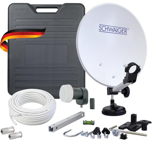 SCHWAIGER 9857 - Impianto satellitare da campeggio, set completo di accessori digitali per il campeggio, ciotola satellitare satellitare, con accessori di montaggio, cavo satellitare LNB singolo, 10