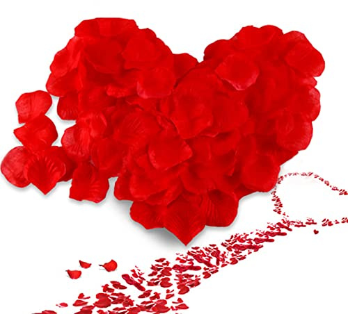 UUEMB 2000 Piezas Pétalos de Rosa, Pétalos de Rosa Seda Artificiales Rojos Insípidos para el Día de San Valentín Propuesta Aniversarios de Boda Regalo Ocasión Romántica Decoración de Dormitorio