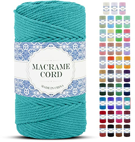Uiopa Cuerda Macrame 4mm x 200m Hilo Macrame Grueso Cuerda de Algodon Natural Suave de 4 Hilos, Cordel Algodón para DIY Manualidades Tapices de Pared Cortina Colgador de Plantas (Azul Eléctrico)