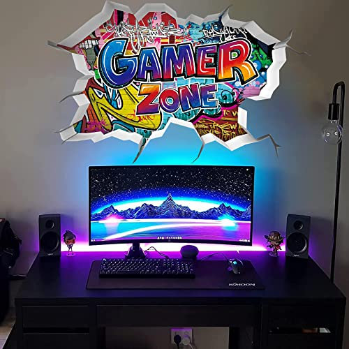 TOARTI 3D Wandtattoo Gamer,86x52CM Bunte Gaming Poster,Wandtattoo Kinderzimmer Junge Teenager,Moderne Gamer Wandbild für Schlafzimmer,Videospiel Wandstikcer für Jugendzimmer Deko Geschenk