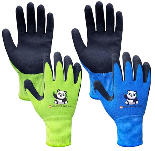 Migliore Wear 2 Paia Guanti Giardinaggio Bambini per 2-12 Anni, Antiscivolo Guanti da Lavoro per Bambini Impermeabile al palmo