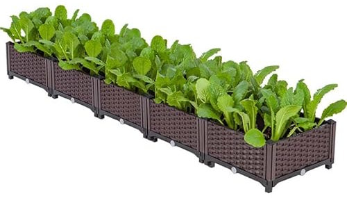YSUEFIJO Hochbeet Kunststoff Garten, Blumenkasten Hoch Balkon, Pflanzbeet Kunststoff, Pflanzkasten Balkon Schmal, Blumenbeet Perfekt für Garten/Terrasse/Balkon (5 Sets 40x40x23cm)