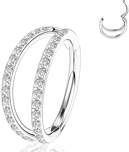 YEBOCIYO Piercing Ring 16G Nasenring Conch Helix Knorpel Septum Piercing Daith Rook Tragus Piercing Schmuck Edelstahl Body Piercing Triple Double Line Silber Gold