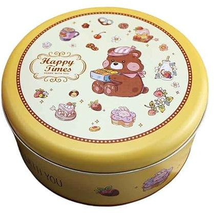 DOTBUY-SHOP Scatola Latta Contenitore Biscotti Scatola di Latta Scatola Metallo con Copertura Scatola Rotondo Vintage per Conservare tè, Biscotti, Regali (2 Pezzi,Orsetto Felice)