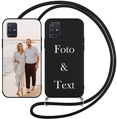 Yoedge Handykette Personalisierte Handyhülle für Samsung Galaxy A51 4G / M40S Hülle mit Band Kordel 6,5,Selbst Gestalten/personalisiert mit Foto Bild Text Individuelle Schutzhülle Schwarz Cover Case
