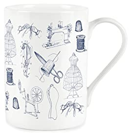 Purely Home Vintage Hobbies Range - Sewing Themed Mug - Bone China Style White Mug Coffee/Tea Gift