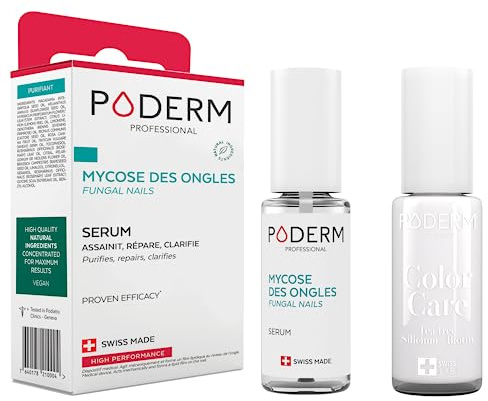 PODERM - LOT 2 PRODUITS | MYCOSE ONGLE TRAITEMENT | Best Seller | Soin professionnel pied/main | Facile & rapide | Swiss Made + Vernis Blanc TEA TREE - Traitement des Ongles Abîmés par MYCOSE