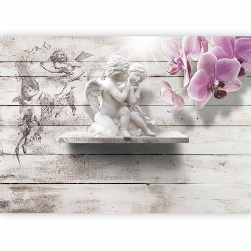 murando - Papier Peint Panoramique Adhésif 245x175 cm - Murale Autocollante Décoration - Violet vert gris - Anges blanc bois fleurs orchidées baiser rétro romantique ancien h-A-0044-a-a