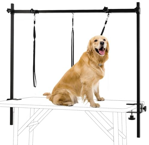 LUCKUP Dog Grooming Arm with Clamps - H Shape, Dog Grooming Table Arm with 3 Loop Noose, Pet Grooming Arm for Large/Medium/Small Pets, 81cm Height Adjustable and 85-127cm Width Adjustable, Black