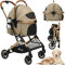 YITAHOME Hundewagen 3 in 1 Hundebuggy Bis 15.9kg, Klappbar, Hundewagen für Kleine Hunde, Hundebuggy Kleine Hunde, Hunde Buggy, katzenwagen, Faltbar Hund Kinderwagen, Tragbarer Kinderwagen (Beige)