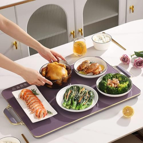 Piastra Scaldavivande 300W Vassoio Scaldavivande Elettrico Ultrasottile in Vetro, Piastra Riscaldante con 80-120 °C 3 Marce Controllo della Temperatura Regolabile Timer 4H e Pannello Touch, per Buffet