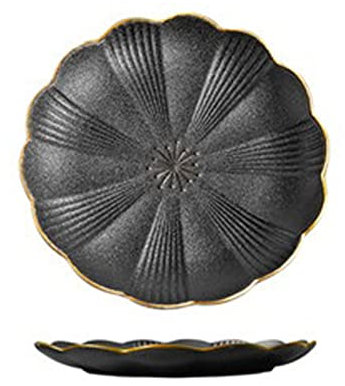 KOHARA Speiseteller, kreativer mattierter schwarzer Goldrand, Blütenblatt-Keramikteller, einfacher westlicher Speiseteller, Steak-Teller, Speiseteller (Größe: M)