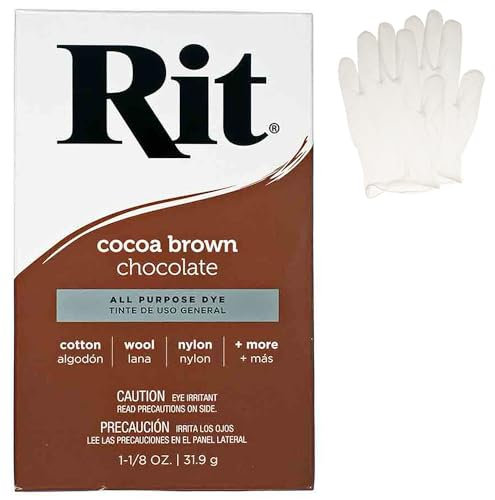 Tinte en polvo concentrado multiusos con guantes de plástico para ropa, decoración y manualidades, marrón cacao (paquete de 1)