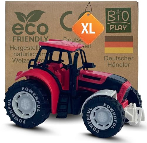 BIOPLAY® Trecker Spielzeug ab 3 Jahre rot aus Bio-Kunststoff | für drinnen und Outdoor | Traktor rot Spielzeug | Sandspielzeug | Spielsachen ab 3 Jahren | Fahrzeuge