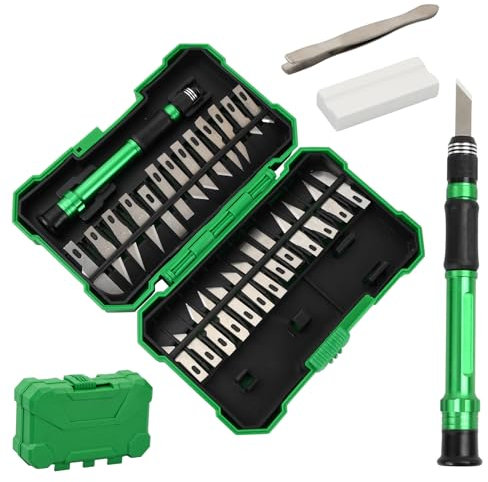 Wisebom 29 Stück Skalpell Set mit Ersatzklingen, Carving Craft Messer Bastelmesser mit Nachfüllklingen Cuttermesser Hobbymesser Schnitzmesser für DIY Art Work, Skulptur(Grün)
