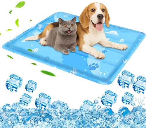 Aisuowa Kühlmatte Hund, Kuhlmatte für Hund und Katze mit Ungiftiges Gel, Selbstkühlende Kissen, Hundematte Kühlend Kratzfest langlebiger Tierkühlmatte Sommer (Blau, 50 * 65cm)
