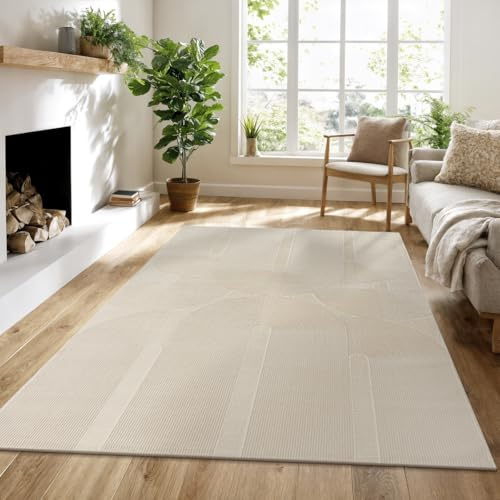 the carpet Lima nachhaltiger und umweltbewusster Designer Teppich, weich & pflegeleicht, 3D-Effekt, waschbar, Flor aus 100% recyceltem Polyester, Hellbeige, 160 x 230 cm
