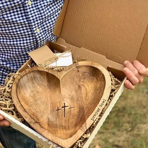Generic Heart Prayer Bowl with Cards - Religious Gifts-Heart Prayer Bowl, Wooden Prayer Bowl, Religious Prayer Dough Bowl for Religious Christian congregation gifts (with 24 Cards), medium