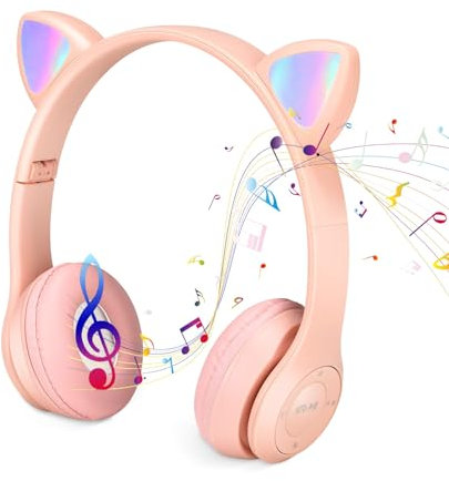 Bluetooth Casque Audio Enfants, Casque sans Fil Bluetooth d'oreille de Chat, Ecouteurs Enfants du Volume Limité 85DB, Casque Audio Enfants pour éCole