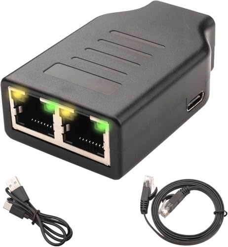 Leehitech Switch Ethernet RJ45 1 vers 2 Gigabit 1000 Mbps | Switch RJ45 Gigabit 1 à 2 ports,Alimentation USB-C,câble Cat 6 inclus,Plug & Play pour PC,TV & Console