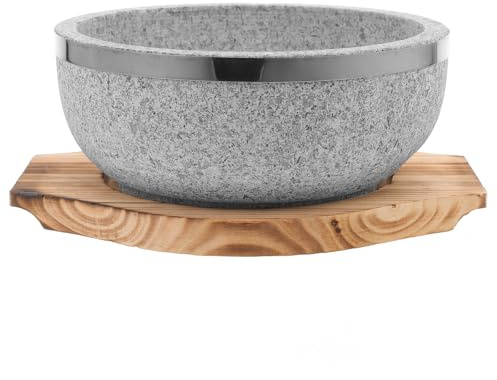 PRETYZOOM Bol Dolsot Coréen En Pierre Sans Revêtement Avec Plateau En Bois Bol Bibimbap Pour Cuisine Coréenne Retient La Chaleur Pour Soupe Et Service À Table