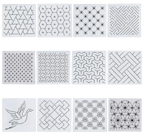FREEBLOSS 14x14cm Große Stickschablonen Sashiko Schablone Geometrische Stickmuster Schablonen Zum Zeichnen Sashiko Vorlage Zum Handquilten Und Sticken Sashiko Schablonen Aus Acryl