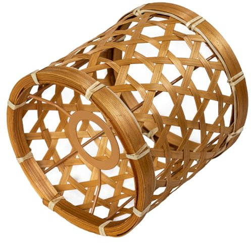 Pantalla redonda de ratán bohemia, para lámpara de mesa, lámpara colgante y de pie, para todos los interiores, diámetro de 16 cm (1, bambú marrón bohemio)