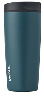 Owala SmoothSip Slider Insulated Stainless Steel Coffee Tumbler, Reusable Iced Coffee Cup, Hot Coffee Travel Mug, BPA Free 20 oz, Grey/Blue (High Dive)