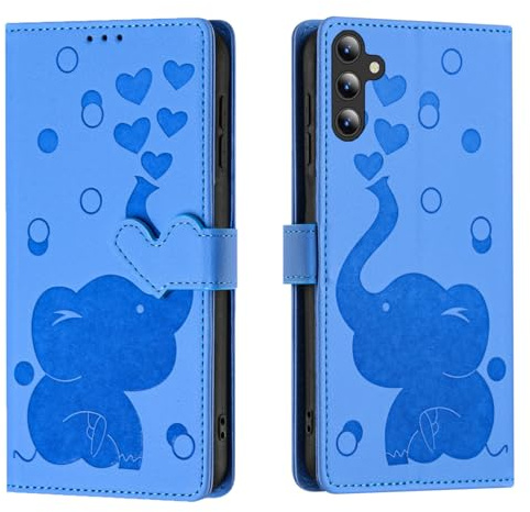 Wuhaizher for Samsung S24 FE Case Elephant Love Heart Shockproof Leather Flip Wallet Phone Case for Kids Girls with Card Holder Stand Magnetic Protect Cover for Samsung Galaxy S24 FE, Blue