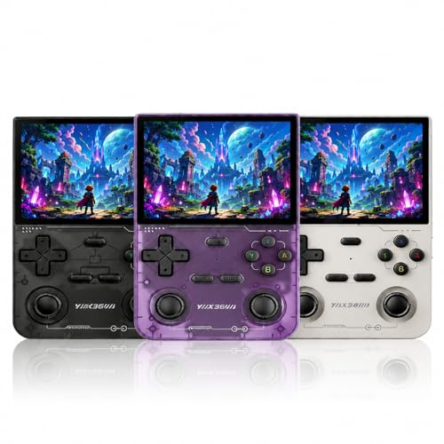 MENDUNER K36 Retro Handheld Spielekonsole, Tragbare Retro Konsole mit Dual 3D Sticks und IPS Bildschirm, Handheld Konsole mit 20+ Emulatoren und Retro Gaming System mit 16000+ Spiele (Lila)