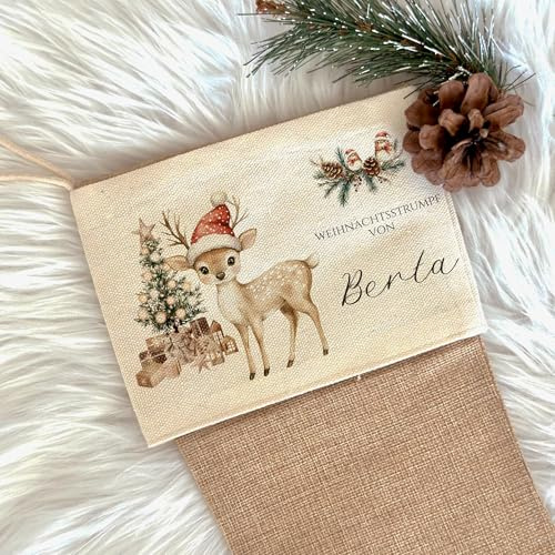 Manufaktur Liebevoll I Nikolausstrumpf Nikolausstiefel personalisiert Kinder Erwachsene Weihnachtsstrumpf Name Weihnachtsstiefel Nikolaussocke Mädchen Jungen REH (Berta)