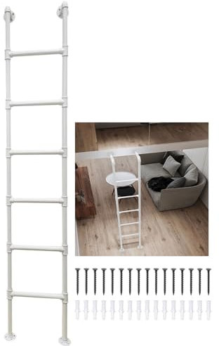 Heavy Duty 8ft Wall Mounted Metal Ladder for Home Loft Stairs Attic High Bed Step Ladders Basement Window Well Egress Ladder Fire Escape Ladder Kit 300cm/118in