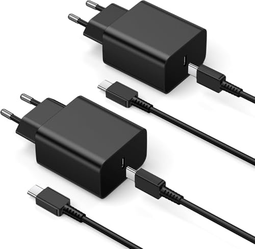 Chargeur pour Samsung 45W, 2Pack USB C Chargeur Charge Rapide Prise et 2M Câble Compatible avec Samsung Galaxy S24/S23/S22/S21/S20 Ultra/Plus/S24+/Note 20/10/9/A53/C55/A71, Type C Alimentation Secteur