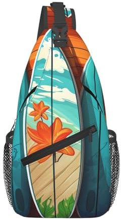 Sling-Taschen für Damen und Herren, Surfbrett auf Holzschlinge, Rucksack, verstellbarer Gürtel, Bauchtasche, Bauchtasche für Reisen, Sport, Laufen, Wandern, Hüfttaschen, Schwarz, Einheitsgröße