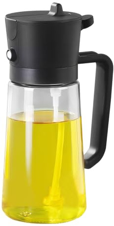LiangYuanZen Spruzzatore di olio 2 in 1, 470 ml, per olio da cibo, bottiglia di vetro di alta qualità, spruzzo, flacone spray per cucinare, insalate, grigliate e friggitrice ad aria calda a olio spray