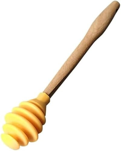 1PC Yellow Honey Dipper Sticks,Wood Honey Dipper Sticks Silicone Honey Sauce Stirrer Spoon Wooden Honey Mixing Stirrer for Kitchen Tool,Easy to Clean and Store,Honey Dippers