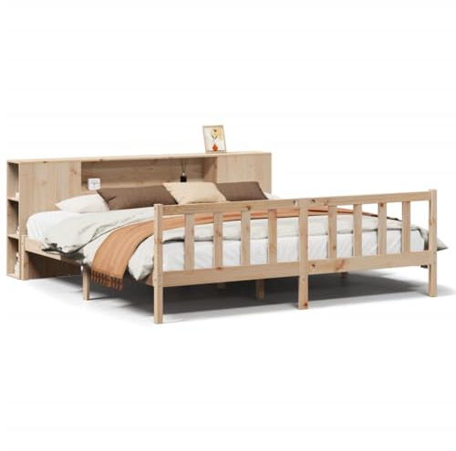 Eleganz Massivholzbett 180x200 cm Kiefernholz mit Regal - Langlebiges & Stabiles Bettgestell für Schlafzimmer, ohne Matratze - Perfekte Lagerlösung für Kleidung & Bücher