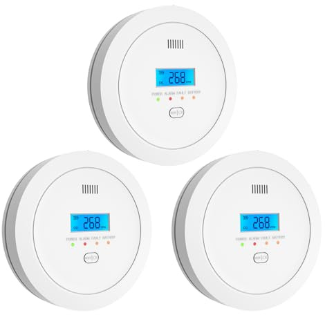 Carbon Monoxide Detector for Home,AA Battery Powered CO Alarms with Digital Display, CO Detectors with Test &Mute Button,10 Year Sensor Life Home Alarm,Conforms to EN 50291,C02,3 Pcs