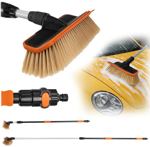 KADAX Cepillo de lavado telescópico con conexión de agua, cepillo de lavado de coches extensible con mango telescópico, cepillo telescópico con cerdas suaves, cepillo de limpieza (151-251 cm)