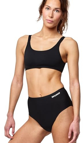 WUKA Stretch Seamless Midi Brief Period Pants Super Heavy Flow Leak Proof Reusable Washable Underwear for Women Multi Size Fits XS, S, M, L Black