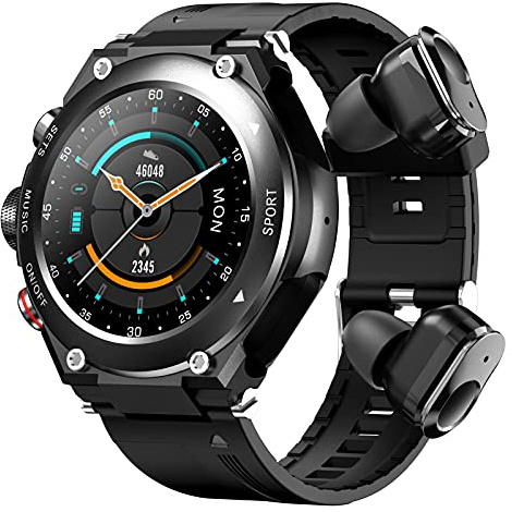 Matybobe Montre intelligente avec écouteurs sans fil 2 en 1 - Bracelet d'activité BT - Écouteurs MP3 - Musique - Appel - Fitness - Fréquence cardiaque - Sommeil - Compatible avec les téléphones